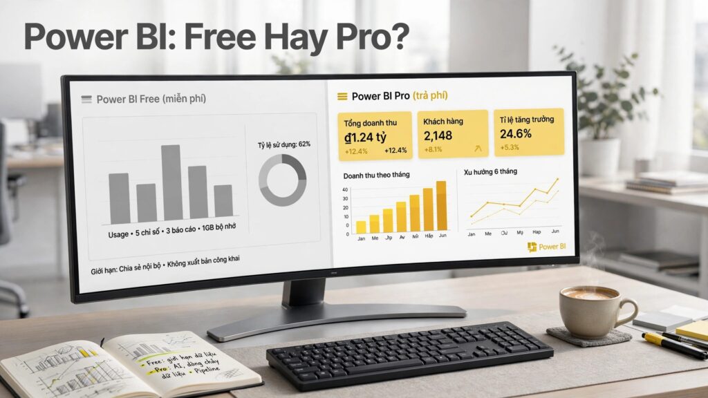 So sánh Power BI Free (miễn phí) và Power BI Pro (trả phí)