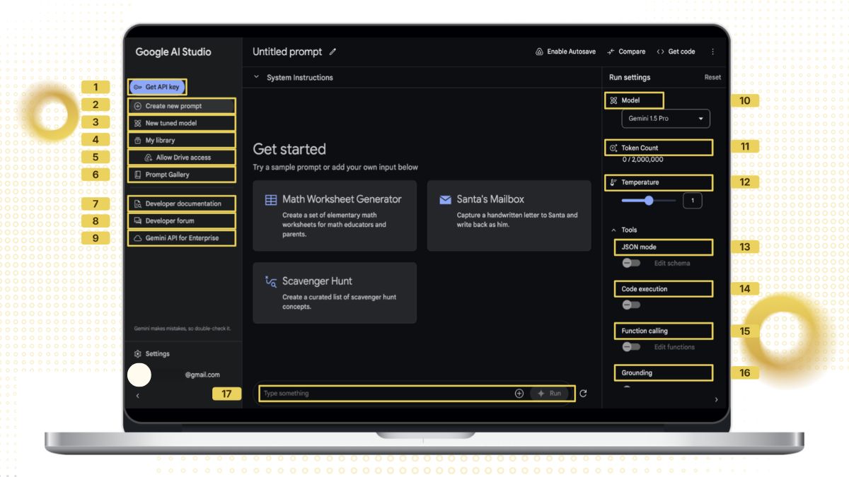 Giao diện chào mừng của Google AI Studio sau khi bạn đăng nhập thành công