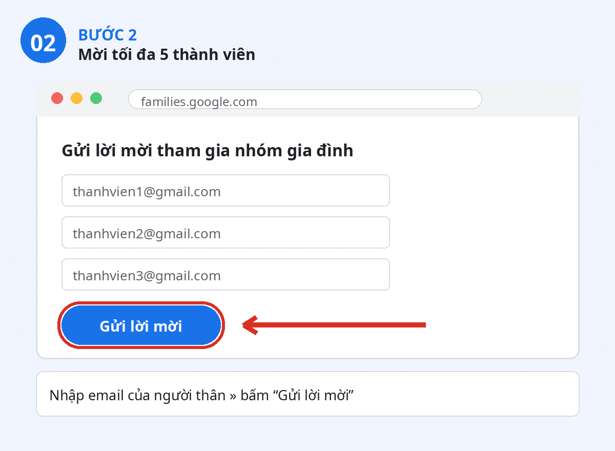 Hướng Dẫn Chia Sẻ Gói Google AI Pro Cho Thành Viên Gia Đình 2 Bước 2 – Gửi lời mời cho tối đa 5 thành viên gia đình