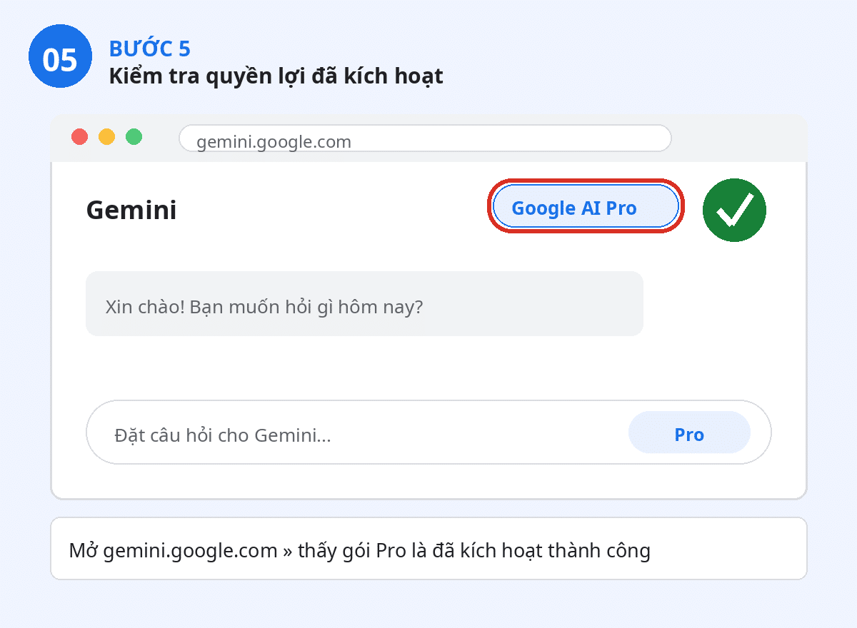 Hướng Dẫn Chia Sẻ Gói Google AI Pro Cho Thành Viên Gia Đình 5 Bước 5 – Kiểm tra gói Pro đã kích hoạt trên gemini.google.com
